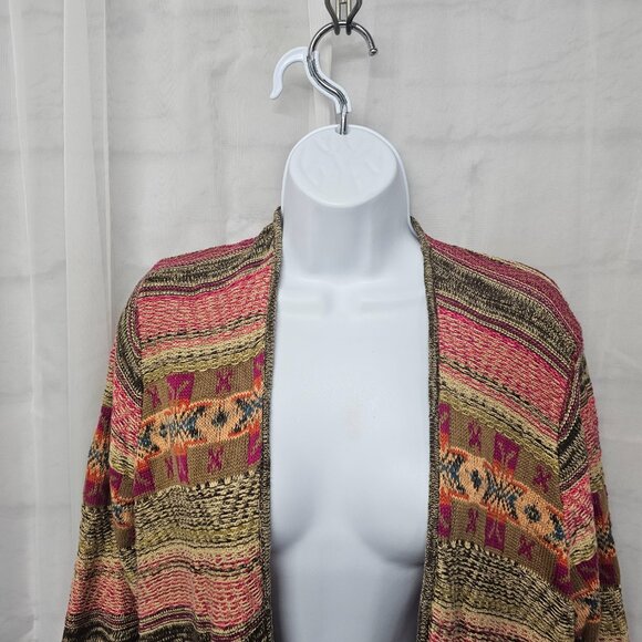 Chaps Pink Green Southwestern Cardigan Boho Open Aztec Western 1X - Picture 2 of 10